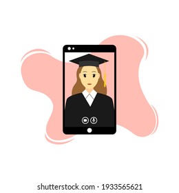 Pandemic graduation concept. Virtual graduation ceremony. Eps Vector 
