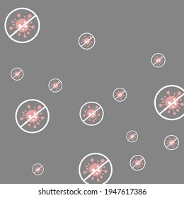 Pandemic Gray Negative Red Covid-19 Restrictions Sick Wallpaper. Asian Flue Healthcare Grey Epidemic Virus Quarantine Illustration. Stop Covid Danger Sign Test Silver Coronavirus Forbidden Backdrop.