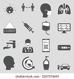 Pandemic Icons. Sticker Design. Vector Illustration.