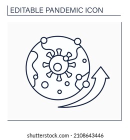 Pandemic line icon. Covid19 disease is prevalent over whole country or world. Global problem. Disease concept. Isolated vector illustration. Editable stroke