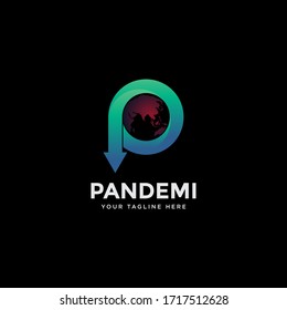 pandemic logo, global plague with earth and arrow vector