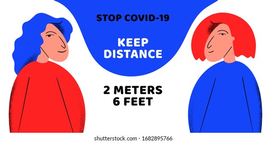 Pandemic medical concept banner with social distance. Vector illustration. Coronavirus outbreak. 2019-nCoV background. Keep distance