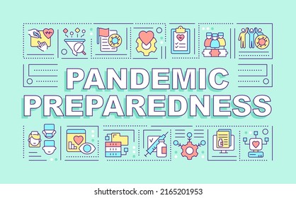 Pandemic preparedness word concepts mint banner. Planning for outbreaks. Infographics with editable icons on color background. Isolated typography. Vector illustration with text. Arial-Black font used