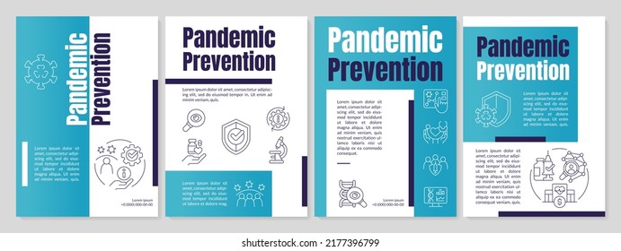 Plantilla de folleto azul para la prevención de pandemias. Monitorización de la enfermedad. Diseño del prospecto con iconos lineales. Editable 4 diseños vectoriales para presentación, informes anuales. Anton, fuentes Lato-Regular usadas