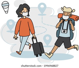 Pandemic Safe Travel Cartoon Illustration