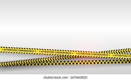 Pandemic stop. Coronavirus covid-19 2019-nCoV. Black and yellow stripes set. Warning tapes. Danger. Quarantine biohazard sign. Caution ,Warning or stop corona virus concept. Vector illustration