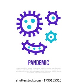 Pandemic. Thin line icon of virus, microorganisms, microbes, coronavirus. Vector illustration.