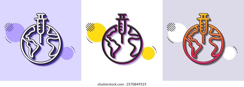 Pandemic vaccine line icon. Halftone dotted pattern. Gradient icon with grain shadow. Corona syringe sign. Covid jab symbol. Line pandemic vaccine icon. Various designs. Vector