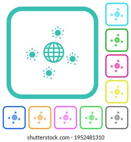 Pandemic vivid colored flat icons in curved borders on white background