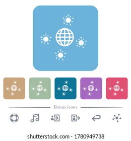 Pandemic white flat icons on color rounded square backgrounds. 6 bonus icons included
