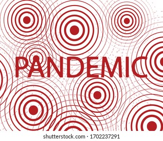 Patrón de palabras pandémicas. Ilustración vectorial de los brotes de enfermedades, como los círculos de éxodos centrales para la propagación de epidemias