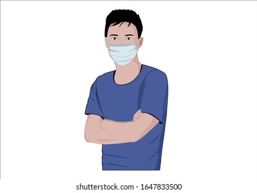 pandemic.Young female doctor wearing the n95 respiratory protection mask, glasses and gloves, against infectives diseases. Vector illustration outbreak

