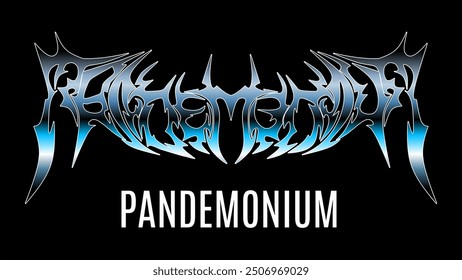 Pandemonium text typography. Metal slogan vector neo tribal lettering 