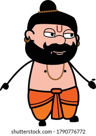 Pandit Expressionless Face Cartoon Design Illustration