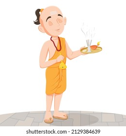 Pandit Ji Praying with Diya and Incense sticks