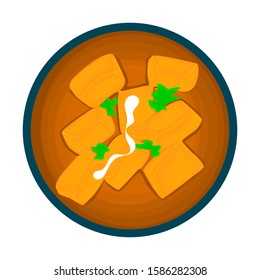 Paneer Butter Masala or Cheese Cottage Curry indian traditional Food in Vector 