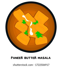 Paneer Butter Masala or Cheese Cottage Curry Vector With Text