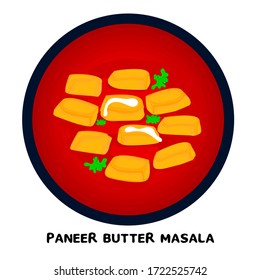 Paneer Butter Masala or Cheese Cottage Curry with Text Vector