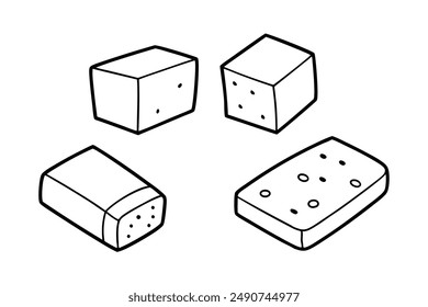 Paneer Line Art Design Monochrome Indian Cheese Illustration
