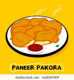 Paneer Pakora Or Bhajia Indian Street Food Vector