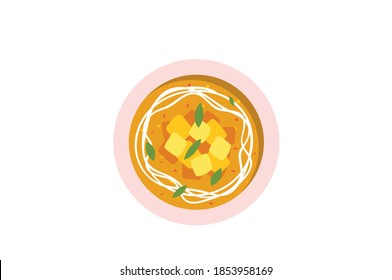 Ilustración vectorial Paneer o Panir Butter Mashala aislada en fondo blanco