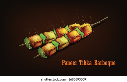 Paneer tikka barbeque vector illustration