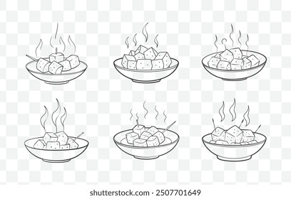 Paneer Tikka Line Art Vector Set Detailed Illustration of Indian Grilled Cottage Cheese Skewers for Authentic Cuisine Designs