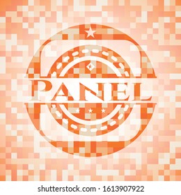 Panel abstract emblem, orange mosaic background