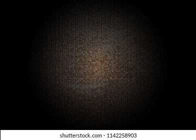 Panel with circles, dots, points of different shades of Golden color. Halftone effect. Digital gradient. Luxury background. Texture of gold metal. Vector illustration
