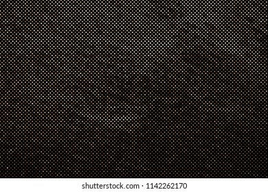 Panel with circles, dots, points of different shades of Golden color. Halftone effect. Digital gradient. Luxury background. Texture of gold metal. Vector illustration