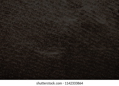 Panel with circles, dots, points of different shades of Golden color. Halftone effect. Digital gradient. Luxury background. Texture of gold metal. Vector illustration