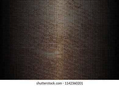 Panel with circles, dots, points of different shades of Golden color. Halftone effect. Digital gradient. Luxury background. Texture of gold metal. Vector illustration