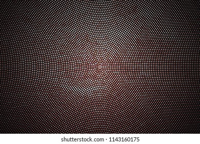 Panel with circles, dots, points of different shades of Golden color. Halftone effect. Digital gradient. Luxury background. Texture of gold metal. Vector illustration