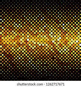 Panel with circles, dots, points of different shades of Golden color. Halftone effect. Digital gradient. Luxury background. Texture of gold metal.