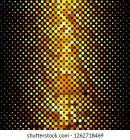 Panel with circles, dots, points of different shades of Golden color. Halftone effect. Digital gradient. Luxury background. Texture of gold metal.