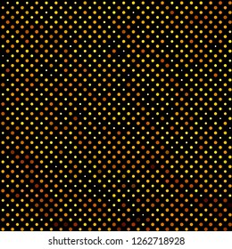 Panel with circles, dots, points of different shades of Golden color. Halftone effect. Digital gradient. Luxury background. Texture of gold metal.