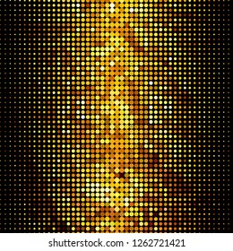 Panel with circles, dots, points of different shades of Golden color. Halftone effect. Digital gradient. Luxury background. Texture of gold metal.