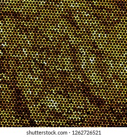 Panel with circles, dots, points of different shades of Golden color. Halftone effect. Digital gradient. Luxury background. Texture of gold metal.
