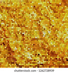 Panel with circles, dots, points of different shades of Golden color. Halftone effect. Digital gradient. Luxury background. Texture of gold metal.