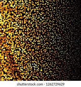 Panel with circles, dots, points of different shades of Golden color. Halftone effect. Digital gradient. Luxury background. Texture of gold metal.