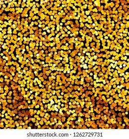 Panel with circles, dots, points of different shades of Golden color. Halftone effect. Digital gradient. Luxury background. Texture of gold metal.