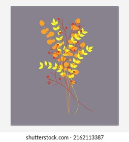 Panel with different branches and plants in autumn colors on a gray background