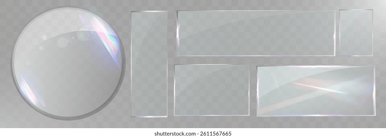 Panel and frame glass UI elements, glass panel template, realistic glass effect, modern UI design, transparent interface, futuristic glass layout.