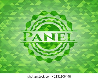 Panel green emblem with triangle mosaic background