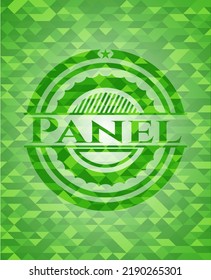 Panel green emblem with triangle mosaic background. Vector Illustration. Detailed. 