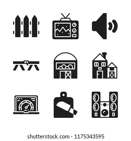 panel icon. 9 panel vector icons set. cut, television and barn icons for web and design about panel theme