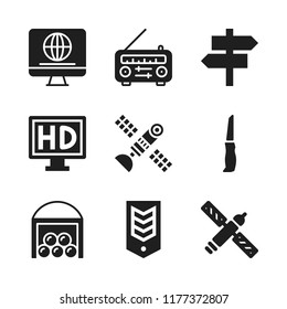 panel icon. 9 panel vector icons set. satellite, cut and chevron icons for web and design about panel theme