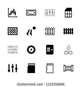 Panel icon. collection of 16 panel filled and outline icons such as adjust, fence, memory card, solar energy, atm, endless battery. editable panel icons for web and mobile.