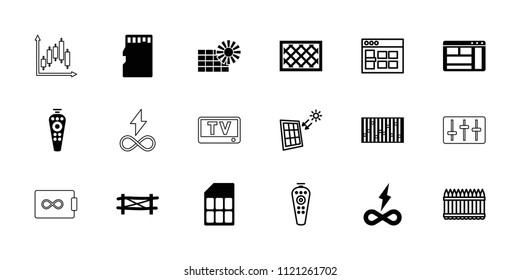 Panel icon. collection of 18 panel filled and outline icons such as fence, remote control, memory card, browser window. editable panel icons for web and mobile.
