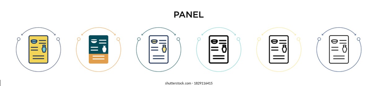 Panel icon in filled, thin line, outline and stroke style. Vector illustration of two colored and black panel vector icons designs can be used for mobile, ui, web